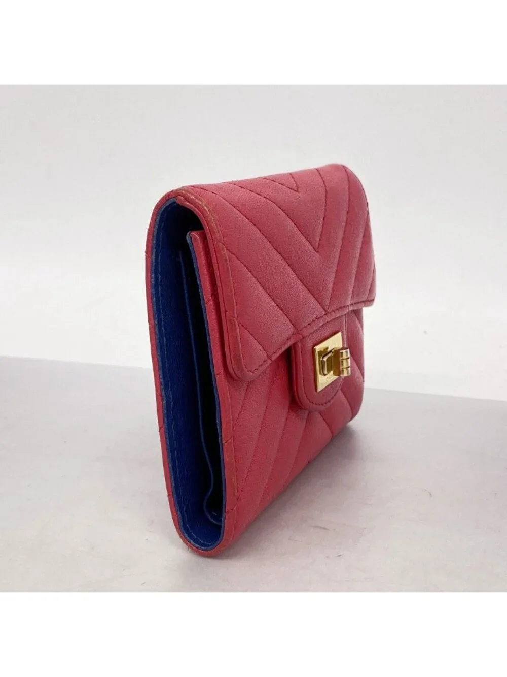 Chanel Trifold Wallet Stitch 2.55 Caviar Leather Pink Gold